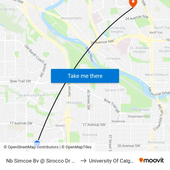 Nb Simcoe Bv @ Sirocco Dr SW to University Of Calgary map