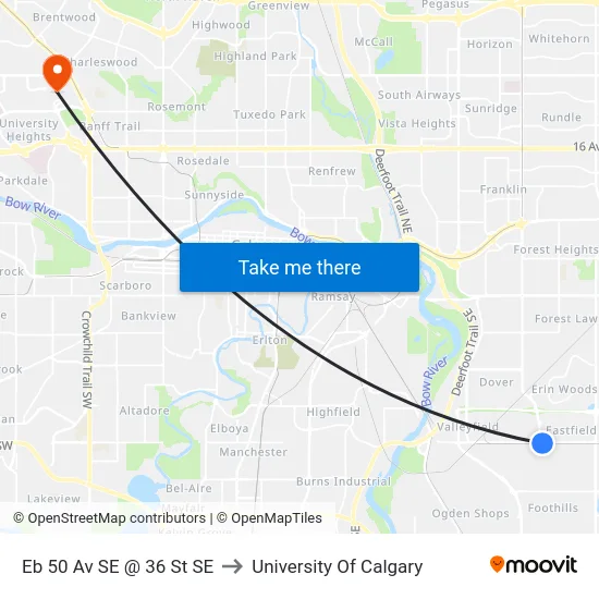 Eb 50 Av SE @ 36 St SE to University Of Calgary map