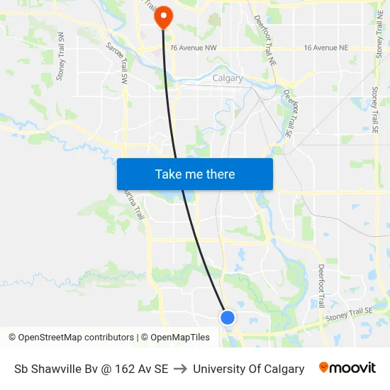 Sb Shawville Bv @ 162 Av SE to University Of Calgary map