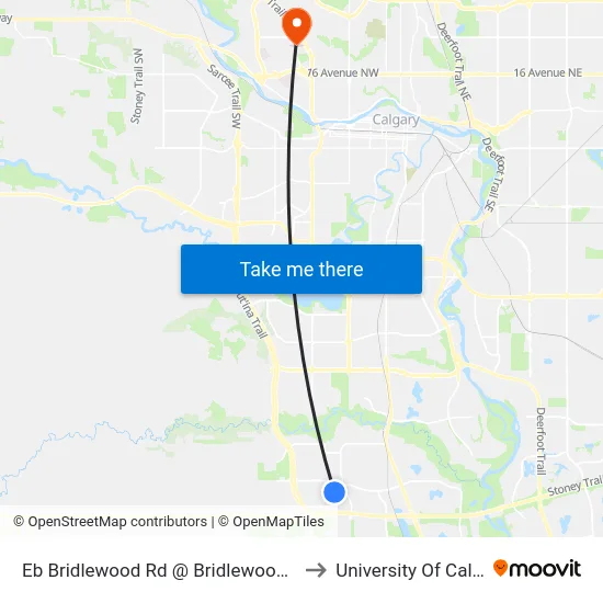 Eb Bridlewood Rd @ Bridlewood St SW to University Of Calgary map