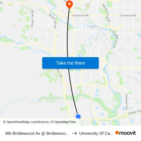 Wb Bridlewood Av @ Bridlewood Co SW to University Of Calgary map