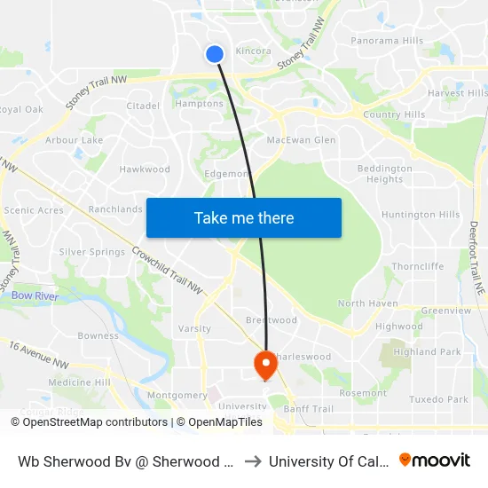Wb Sherwood Bv @ Sherwood Pr NW to University Of Calgary map