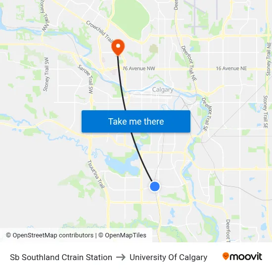 Sb Southland Ctrain Station to University Of Calgary map