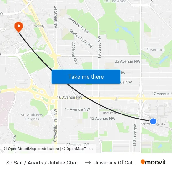 Sb Sait / Auarts / Jubilee Ctrain Stn to University Of Calgary map