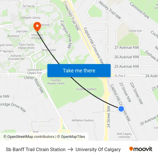 Sb Banff Trail Ctrain Station to University Of Calgary map