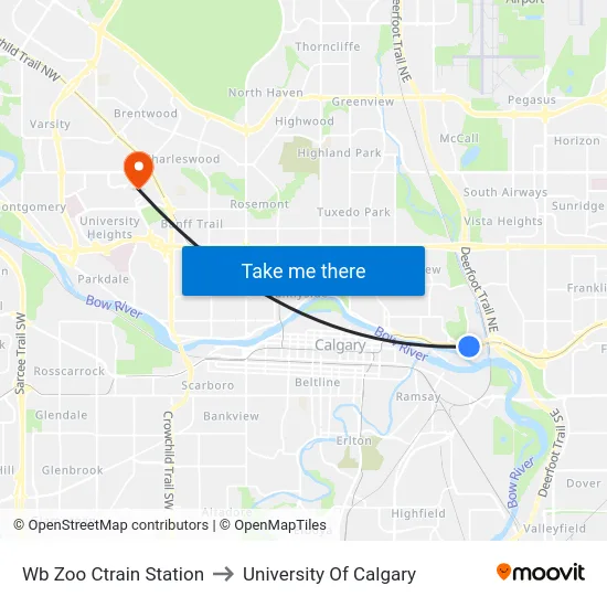 Wb Zoo Ctrain Station to University Of Calgary map