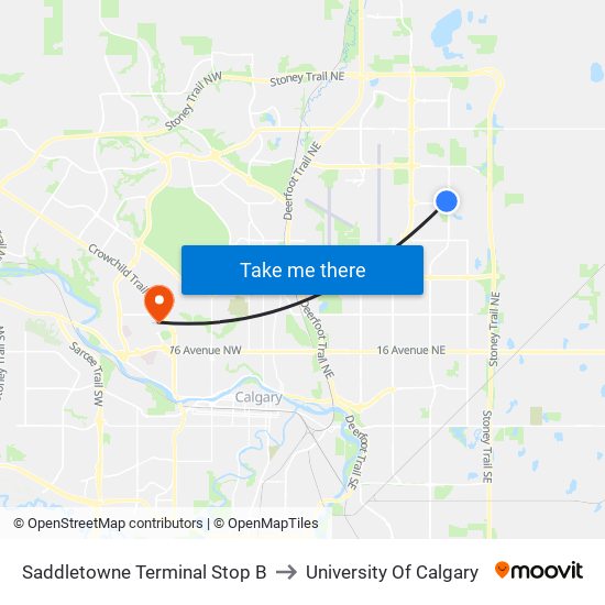 Saddletowne Terminal Stop B to University Of Calgary map