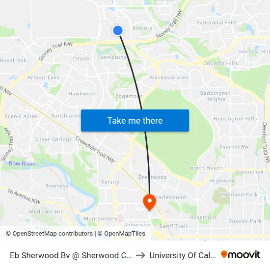Eb Sherwood Bv @ Sherwood Cm NW to University Of Calgary map