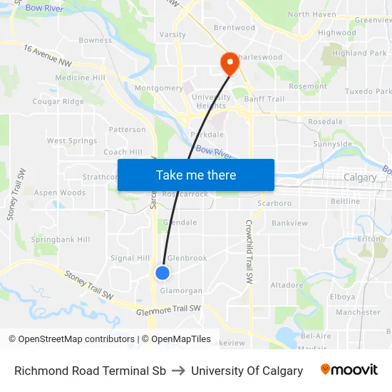 Richmond Road Terminal Sb to University Of Calgary map