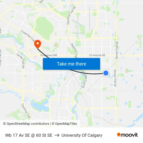 Wb 17 Av SE @ 60 St SE to University Of Calgary map