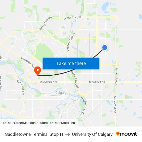 Saddletowne Terminal Stop H to University Of Calgary map