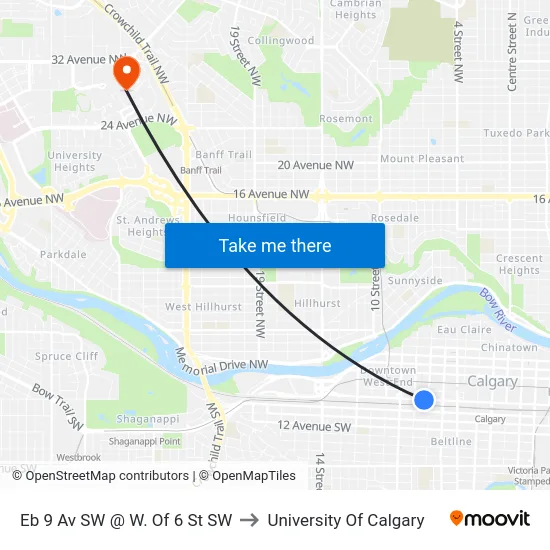 Eb 9 Av SW @ W. Of 6 St SW to University Of Calgary map
