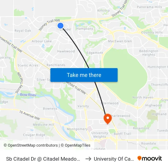 Sb Citadel Dr @ Citadel Meadow Cl NW to University Of Calgary map