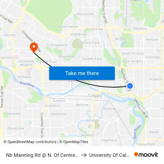 Nb Manning Rd @ N. Of Centre Av E to University Of Calgary map