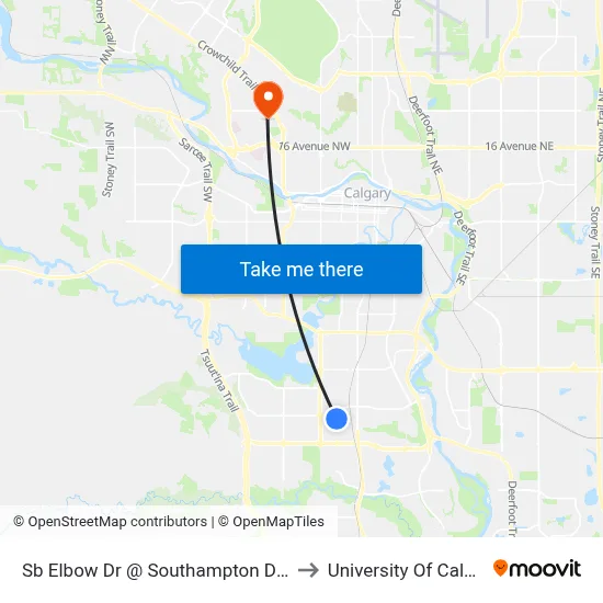 Sb Elbow Dr @ Southampton Dr SW to University Of Calgary map