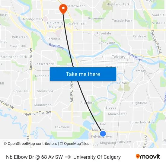 Nb Elbow Dr @  68 Av SW to University Of Calgary map