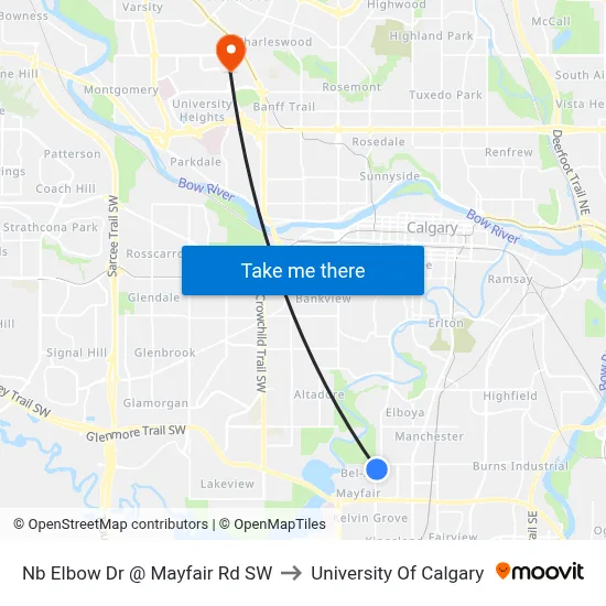 Nb Elbow Dr @ Mayfair Rd SW to University Of Calgary map