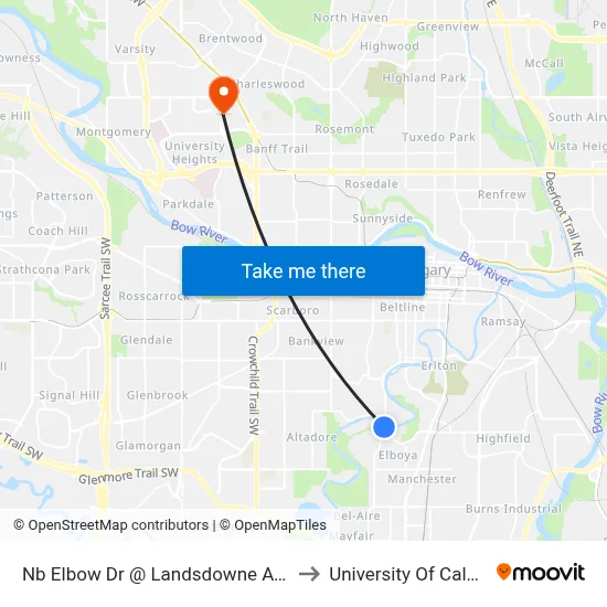 Nb Elbow Dr @ Landsdowne Av SW to University Of Calgary map