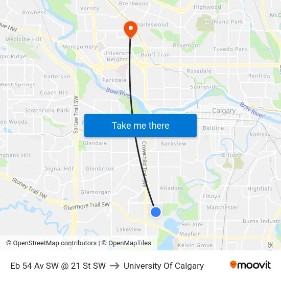 Eb 54 Av SW @ 21 St SW to University Of Calgary map