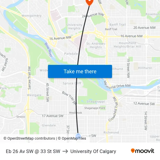 Eb 26 Av SW @ 33 St SW to University Of Calgary map