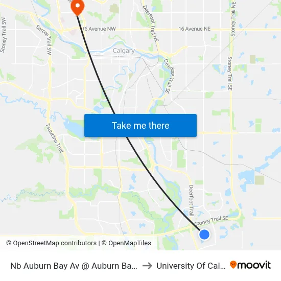 Nb Auburn Bay Av @ Auburn Bay Dr SE to University Of Calgary map