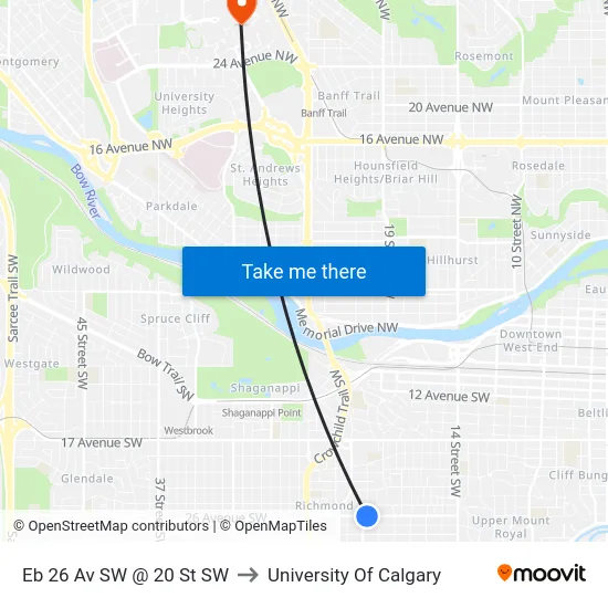 Eb 26 Av SW @ 20 St SW to University Of Calgary map
