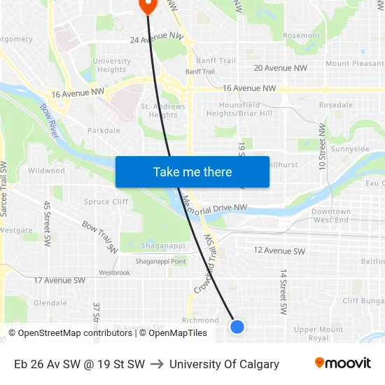 Eb 26 Av SW @ 19 St SW to University Of Calgary map