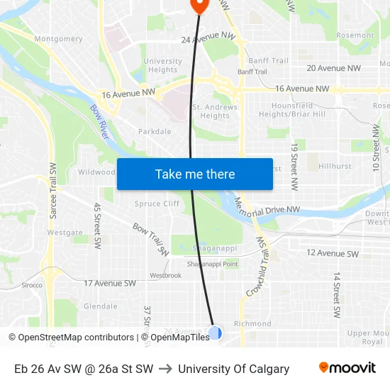 Eb 26 Av SW @ 26a St SW to University Of Calgary map