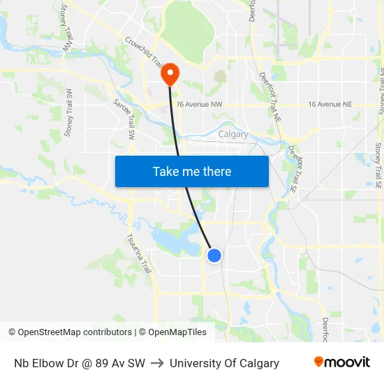 Nb Elbow Dr @ 89 Av SW to University Of Calgary map