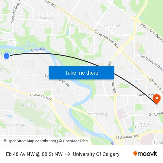 Eb 48 Av NW @ 88 St NW to University Of Calgary map