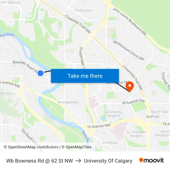 Wb Bowness Rd @ 62 St NW to University Of Calgary map