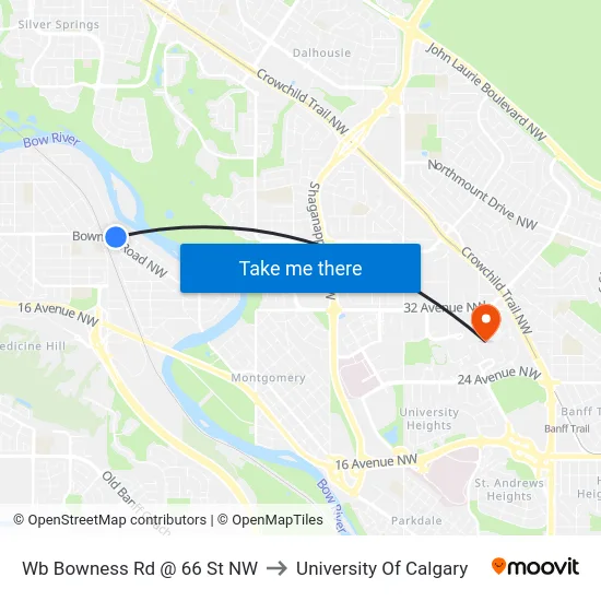 Wb Bowness Rd @  66 St NW to University Of Calgary map
