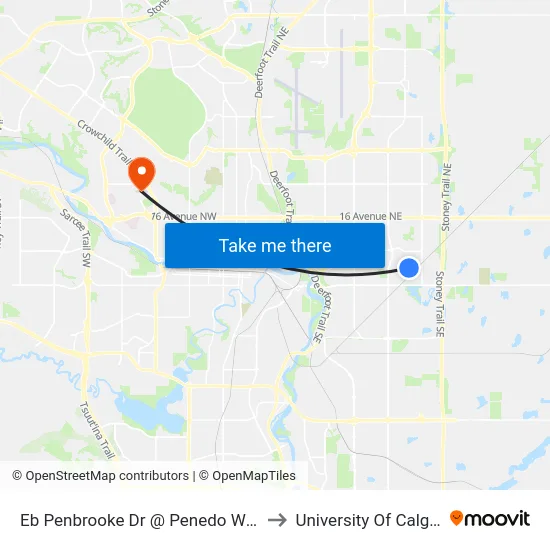Eb Penbrooke Dr @ Penedo Wy SE to University Of Calgary map