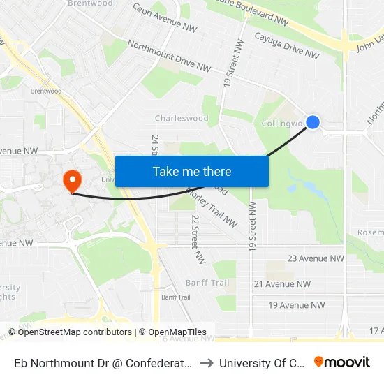 Eb Northmount  Dr @ Confederation VI NW to University Of Calgary map
