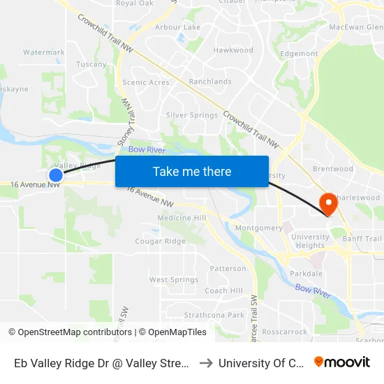 Eb Valley Ridge Dr @ Valley Stream Cl NW to University Of Calgary map