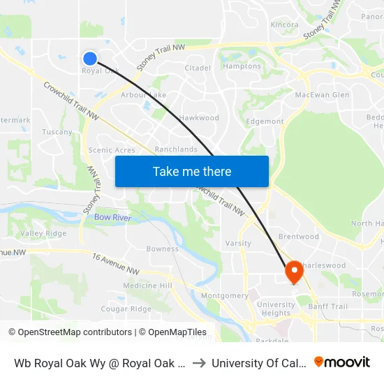 Wb  Royal Oak Wy @  Royal Oak Ci NW to University Of Calgary map