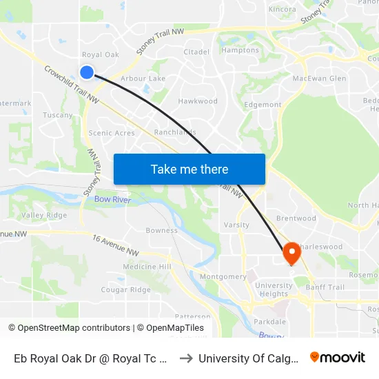 Eb Royal Oak Dr @ Royal Tc NW to University Of Calgary map