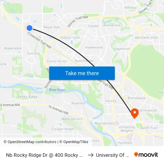 Nb Rocky Ridge Dr @ 400 Rocky Ridge  Vw NW to University Of Calgary map