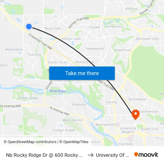 Nb Rocky Ridge Dr @ 600 Rocky Ridge Vw NW to University Of Calgary map
