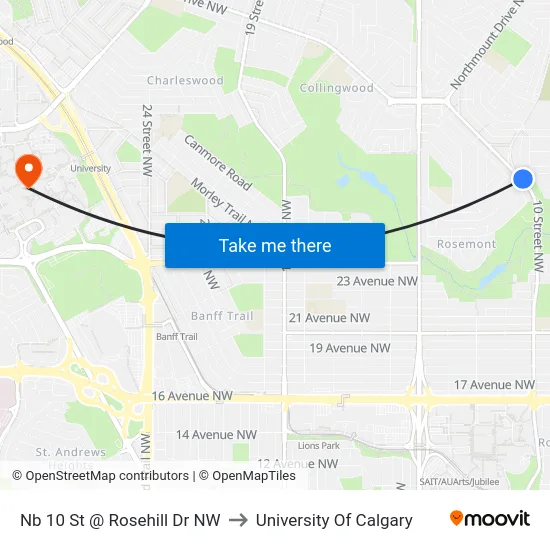 Nb 10 St @ Rosehill Dr NW to University Of Calgary map
