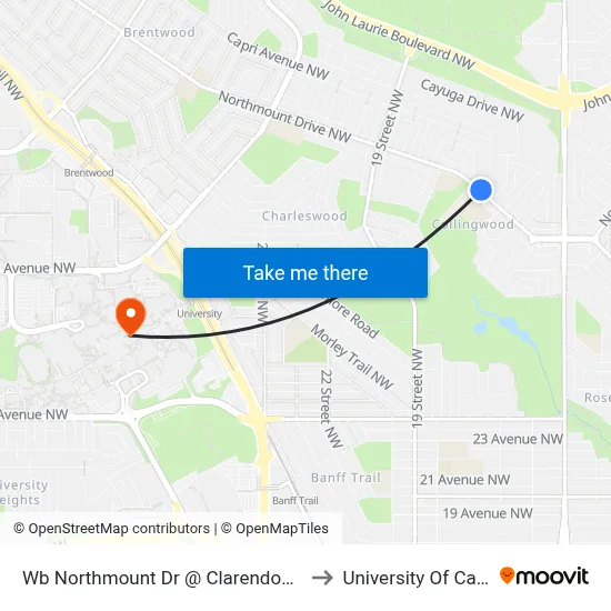 Wb Northmount Dr @ Clarendon Rd NW to University Of Calgary map