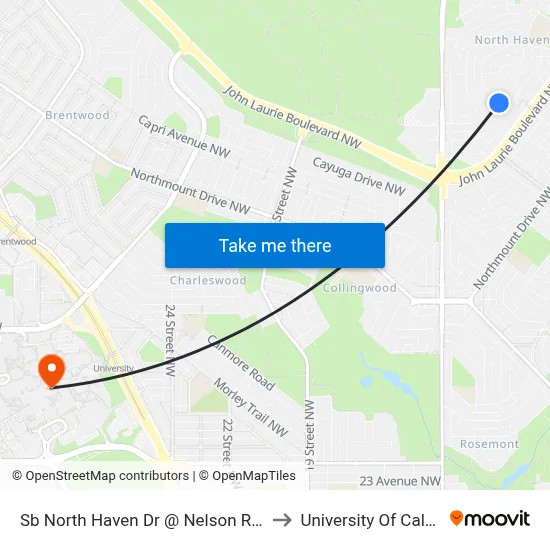 Sb North Haven Dr @ Nelson Rd NW to University Of Calgary map
