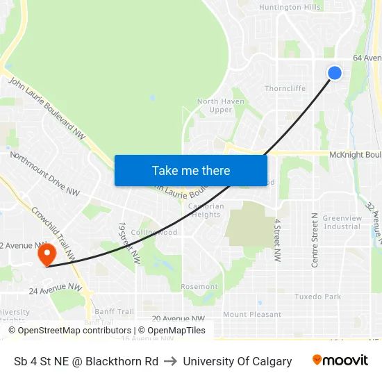 Sb 4 St NE @ Blackthorn Rd to University Of Calgary map