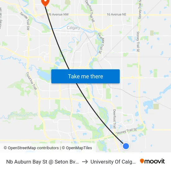 Nb Auburn Bay St @ Seton Bv SE to University Of Calgary map