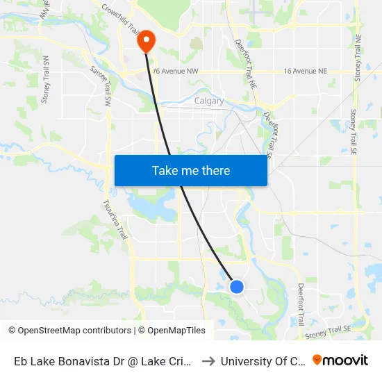 Eb Lake Bonavista Dr @ Lake Crimson Dr SE to University Of Calgary map