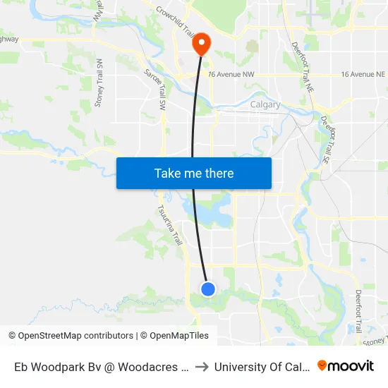 Eb Woodpark Bv @ Woodacres Dr SW to University Of Calgary map