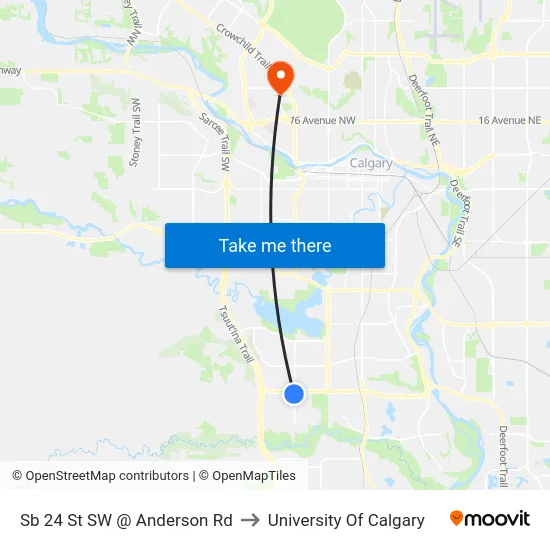 Sb 24 St SW @ Anderson Rd to University Of Calgary map