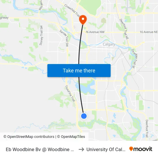 Eb Woodbine Bv @ Woodbine Bv SW to University Of Calgary map
