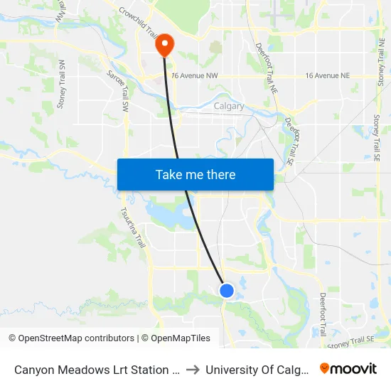Canyon Meadows Lrt Station Eb to University Of Calgary map