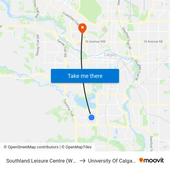 Southland Leisure Centre (Wb) to University Of Calgary map